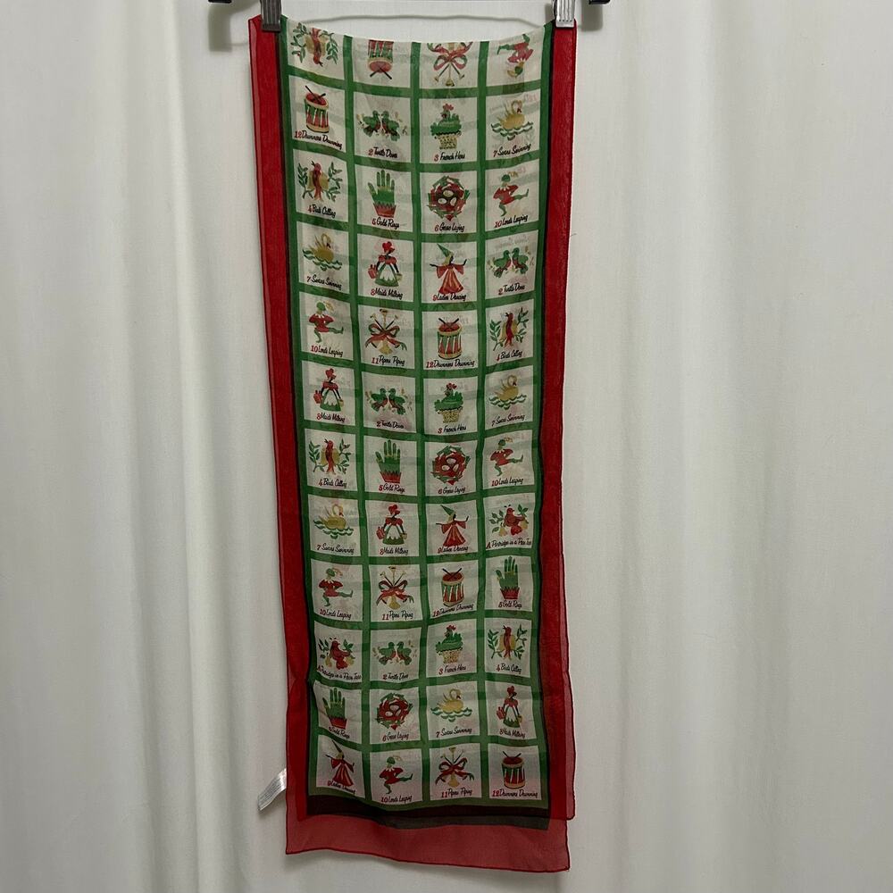 Liz Claiborne Vintage 12 days of Christmas‎ Scarf 25x60 Made in Italy